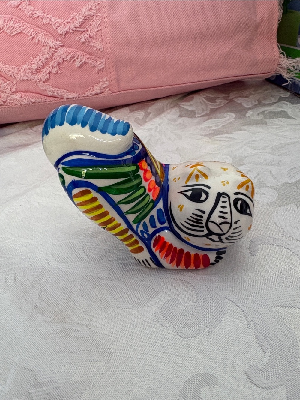 Hand-Painted Multicolor Mexican Cat Figurine - Decorative Home Accent